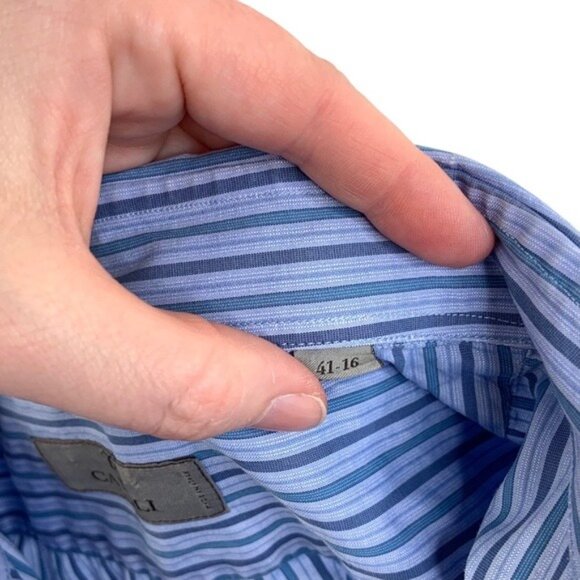 Canali Long Sleeve Button Down Shirt Blue Vertical Stripe - Picture 3 of 6